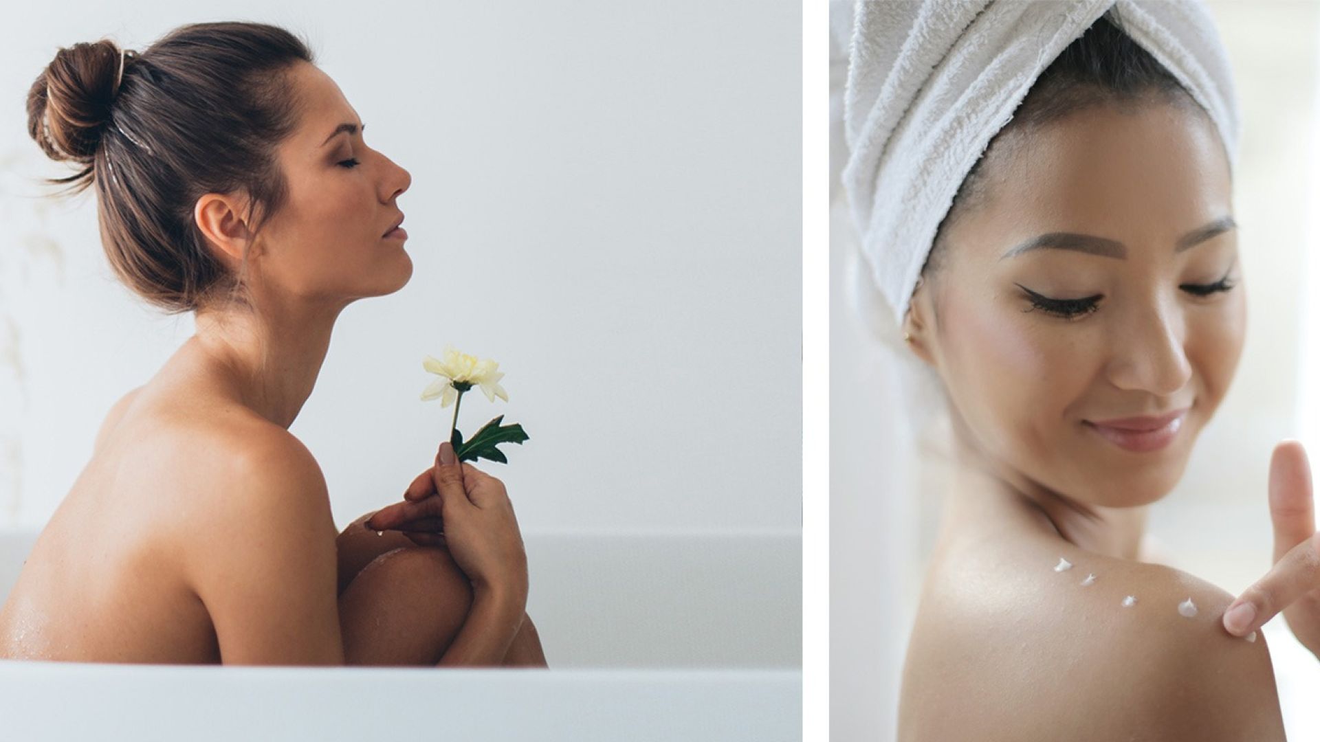 Frau in Badewanne mit genussvollem Gesichtsausdruck