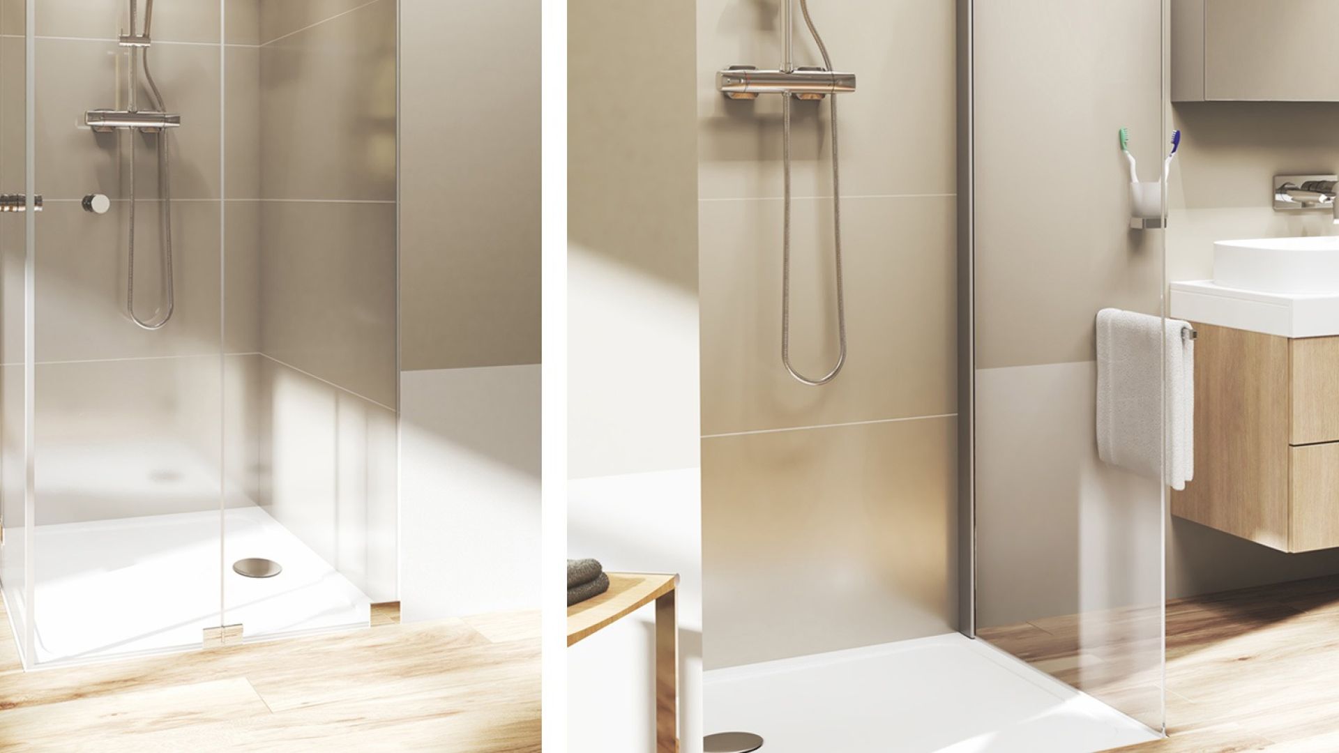 FORMAT Dusche auf hellem Holzboden