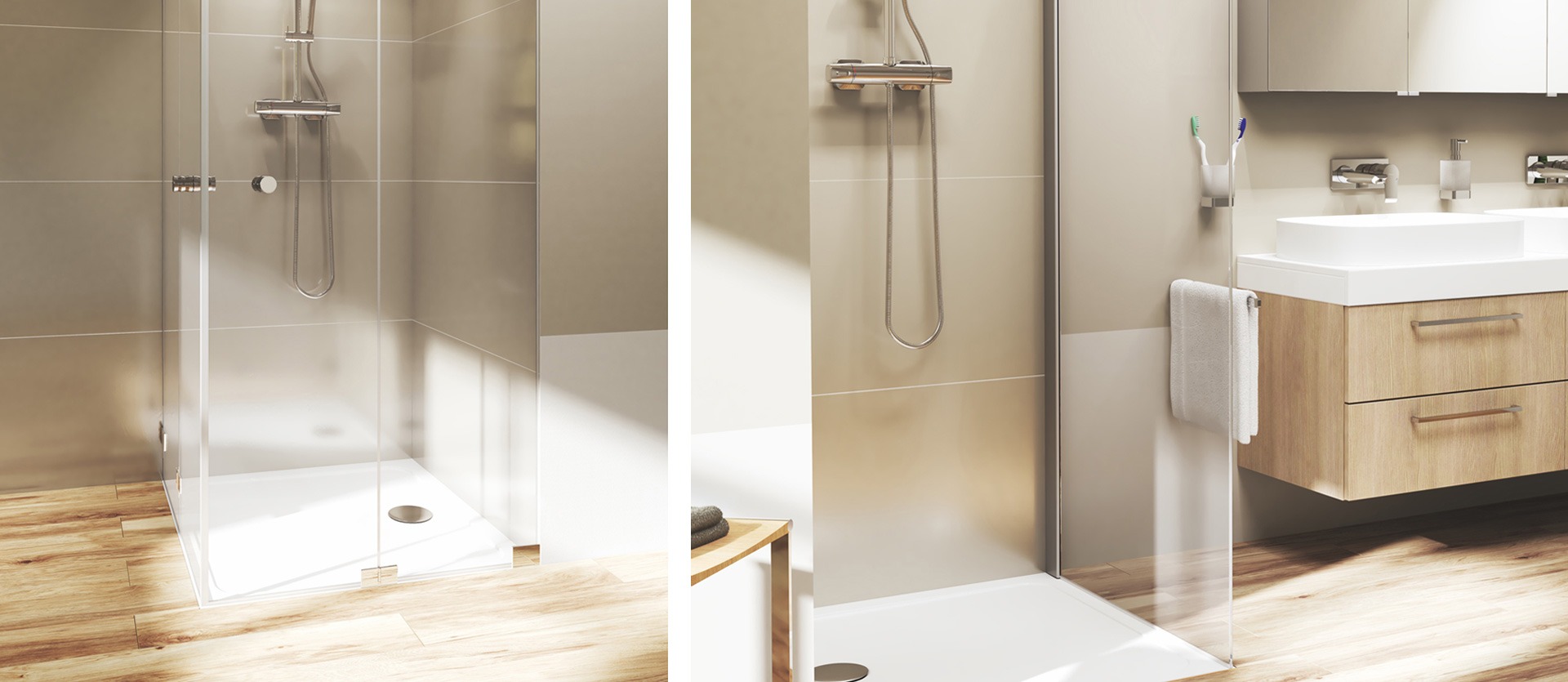 FORMAT Dusche auf hellem Holzboden