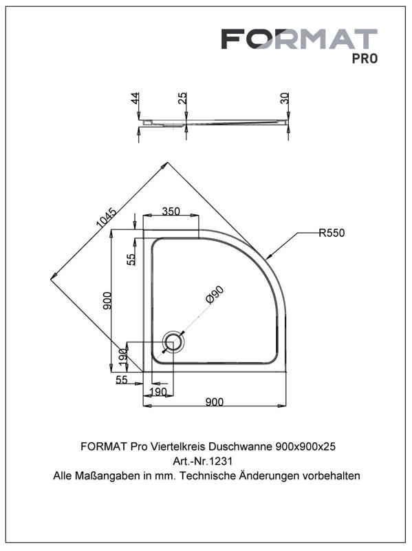 FORMAT Pro Acryl-Viertelkreis-Duschwanne